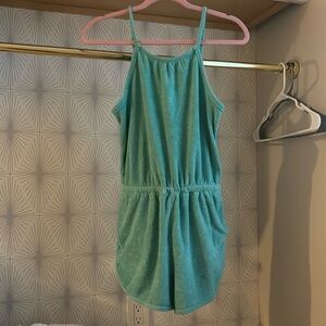 Teal open back romper